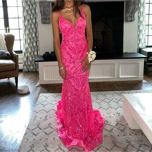 Neon Pink Ashley Lauren Prom Dress